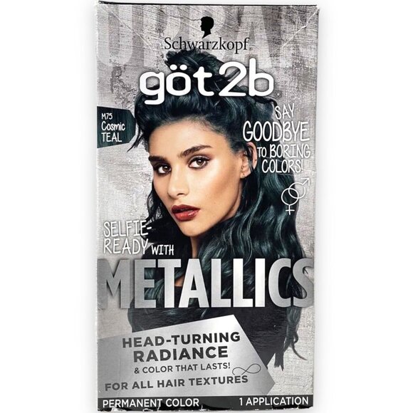 Got2b Metallic Permanent Hair Color, M75 Cosmic Teal 1 Application - Picture 1 of 4